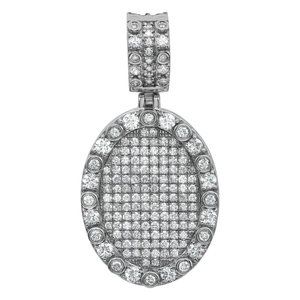 Pave & Bezel Set Round Cut Diamond Oval Shape Pendant 14K White Gold 1.77Cttw